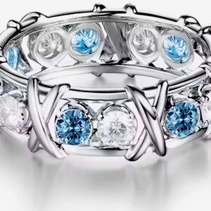 Tiffany Style-Elegant Sterling Silver and Aquamarine Ring